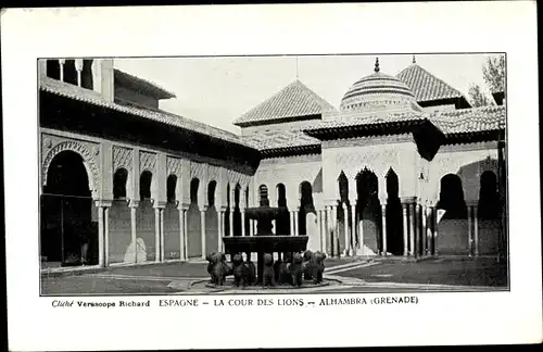 Ak Granada Andalusien Spanien, Alhambra, La Cour des Lions