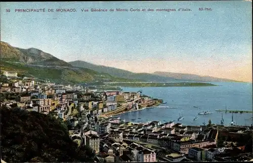 Ak Monte Carlo Monaco, Vue Generale de Monte Carlo et des montagnes d'Italie