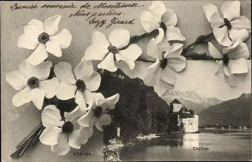Ak Chillon Lac Léman Kt Waadt Schweiz, Wasserpartie, Blumen