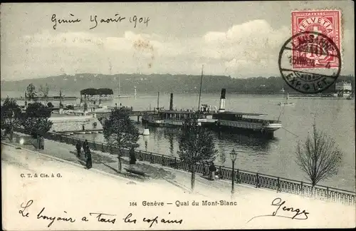 Ak Genève Genf Schweiz, Quai du Mont Blanc, Dampfer am Anleger
