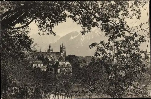 Ak Genève Genf Schweiz, Durchblick zum Ort, Kirche