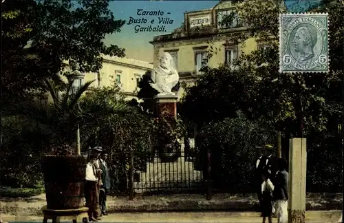 Ak Tarent Taranto Puglia, Busto e Villa Garibaldi