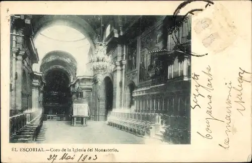 Ak San Lorenzo de El Escorial Madrid, Coro de la Iglesia del Monasterio