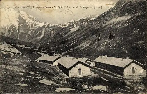 Ak Aostatal, Seloge et le Col de la Seigne, Frontiere Franco-Italienne, Häuser im Gebirge