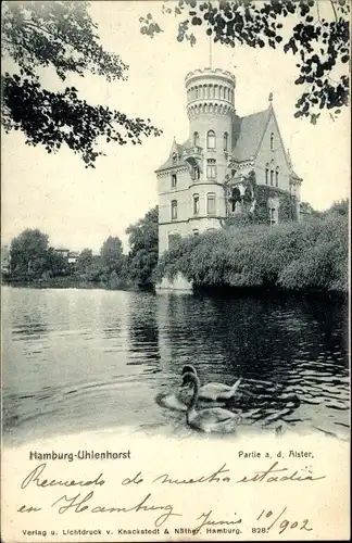 Ak Hamburg Uhlenhorst, Partie a. d. Alster, Wentzelburg, Schwäne