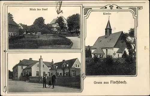 Ak Fischbach Arnsdorf Sachsen, Kirche, Blick ins Dorf