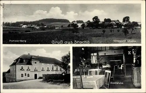 Ak Stacha Demitz-Thumitz in Sachsen, Gasthof, Gaststube, Pohlaer Berg, Panorama