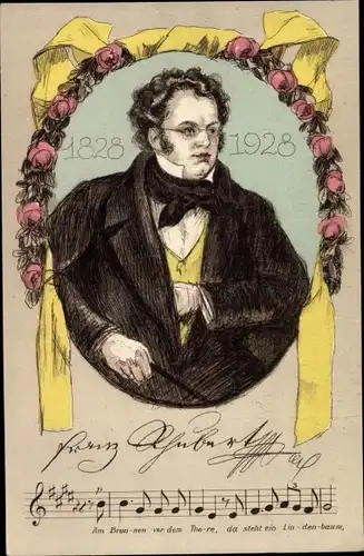 Ak Österr. Komponist Franz Schubert, Portrait, 10. Dt. Sängerbundesfest Wien 1928