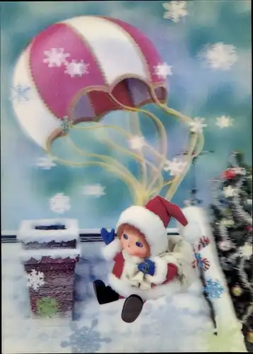 3 D Ak Santa Clause with Parachute, Weihnachtsmann mit Fallschirm
