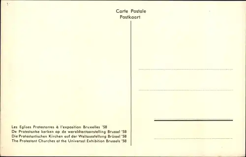 Ak Bruxelles Brüssel, Exposition, Wereldtentoonstelling, Weltausstellung 1958, Eglises Protestantes