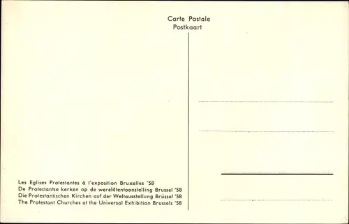 Ak Bruxelles Brüssel, Exposition, Wereldtentoonstelling, Weltausstellung 1958, Eglises Protestantes