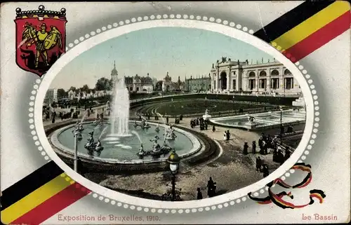 Passepartout Ak Exposition de Bruxelles 1910, Weltausstellung Brüssel, Le Bassin, Wappen