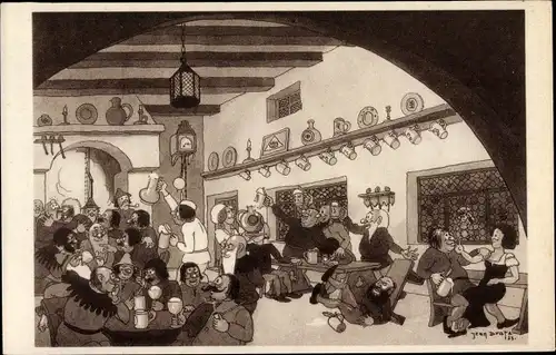 Künstler Ak Dratz, Jean, Chicago World's Fair 1933, Picturesque Belgium, A speakeasy in old time