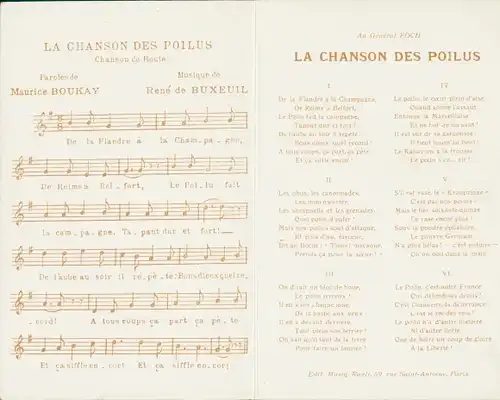 Klapp Lied Ak Les Chansons de France de Maurice Boukay, Chanson des Poilus