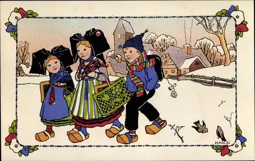 Künstler Ak Hansi, Jean Jacques Waltz, Alsace, Elsässer Kinder in Tracht