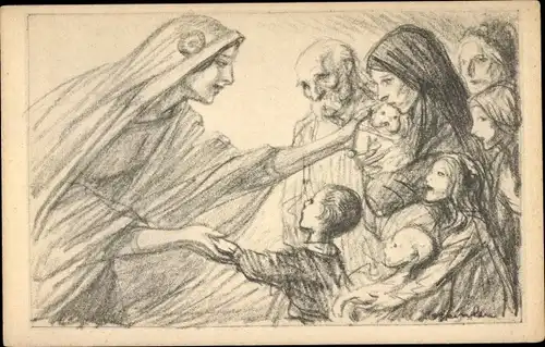 Künstler Ak Steinlen, Frau mit Kindern, Journee Francaise du Secours National, Marianne