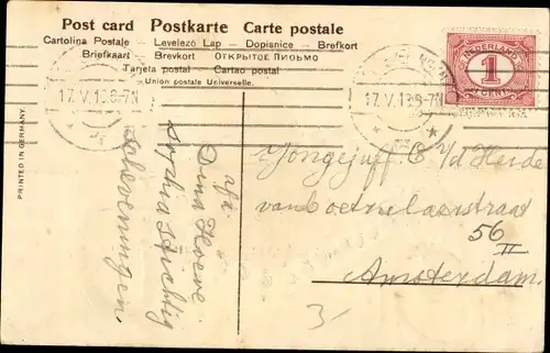 Präge Litho Paar in einem Automobil, Kleeblätter, Blumenranken