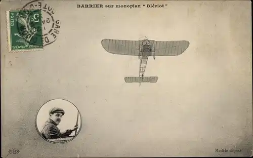 Ak Barrier sur monoplan Bleriot, Flugzeug, Pilot