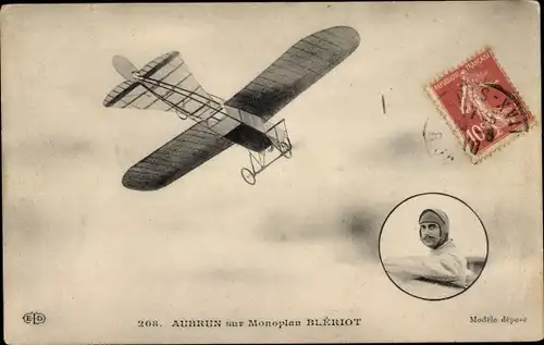 Ak Aubrun sur Monoplan Bleriot, Flugpionier, Flugzeug