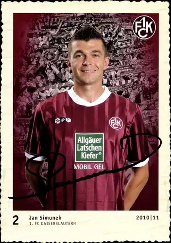 Sammelbild Fußballspieler Jan Simunek, 1. FC Kaiserslautern, Autogramm