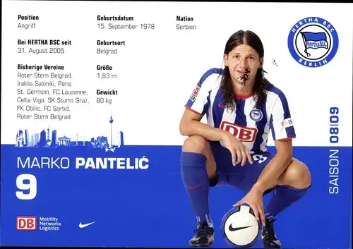 Sammelbild Fußballspieler Marko Pantelic, Hertha Berlin, Autogramm