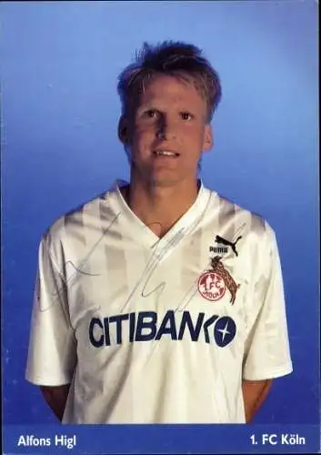 Sammelbild Fußballspieler Alfons Higl, 1. FC Köln, Autogramm