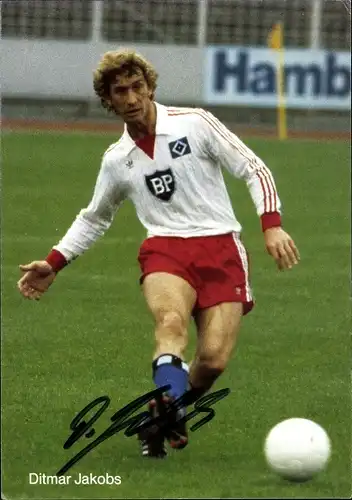 Foto Fußballspieler Ditmar Jakobs, HSV, Autogramm