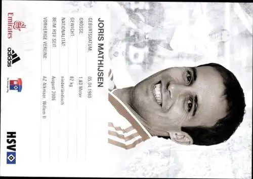 Sammelbild Fußballspieler Joris Mathijsen, Hamburger SV, Autogramm