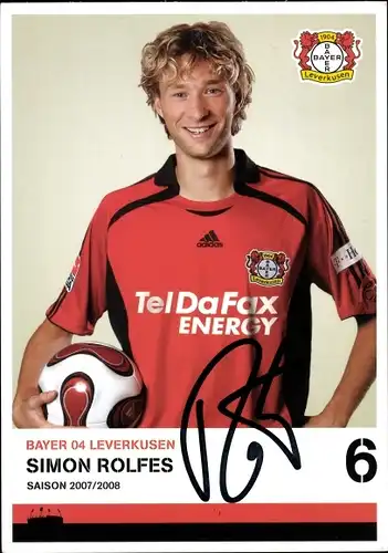 Sammelbild Fußballspieler Simon Rolfes, Bayer Leverkusen, Autogramm