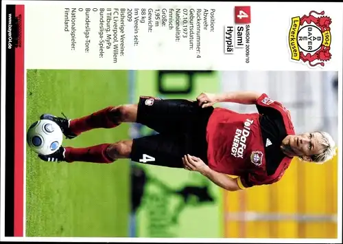 Sammelbild Fußballspieler Sami Hyypiä, Bayer Leverkusen, Autogramm