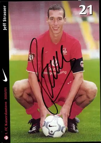 Sammelbild Fußballspieler Jeff Strasser, 1. FC Kaiserslautern, Autogramm
