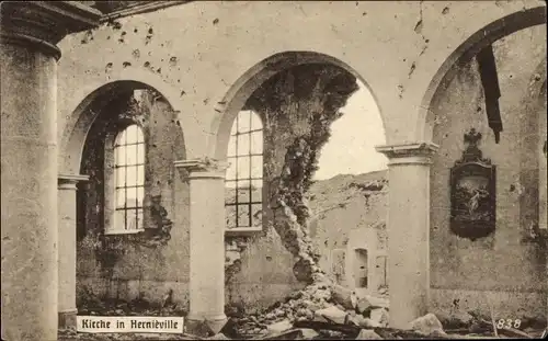 Foto Ak Herméville-en-Woevre Meuse, Kirche, Kriegszerstörungen, I WK