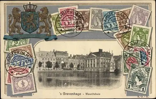 Präge Wappen Briefmarken Passepartout Ak 's Gravenhage Den Haag Südholland, Mauritshuis