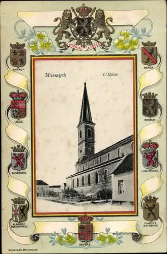 Präge Wappen Passepartout Ak Maaseik Maeseyck Flandern Limburg, L'Eglise