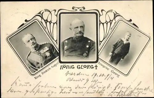 Jugendstil Ak König Georg von Sachsen, Friedrich August III., Kronprinz Georg