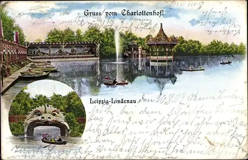 Litho Lindenau Leipzig in Sachsen, Charlottenhof, Gondelteich