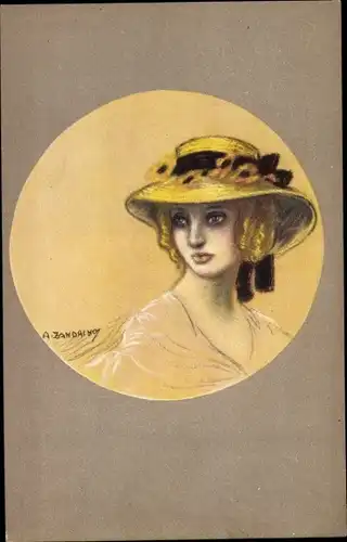 Künstler Ak Zandrino, A., Portrait einer Frau mit Hut