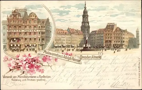 Litho Dresden Zentrum Altstadt, Modewarenhaus Adolph Renner, Altmarkt