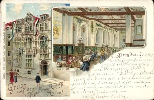 Litho Dresden Zentrum Altstadt, Etablissement Kronprinz Rudolf Hallen, Innenansicht