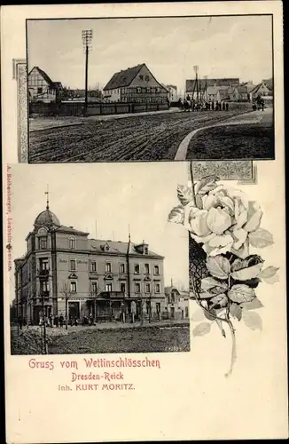 Ak Dresden Reick, Gasthaus Wettinschlösschen, Straßenpartie