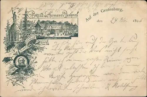 Litho Hiddesen Detmold im Teutoburger Wald, Grotenburg, Hermannsdenkmal, Gasthof