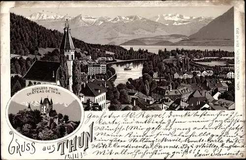 Litho Thun Kt. Bern Schweiz, Panorama, Schloss Thun