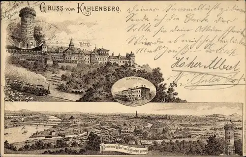 Litho Wien 19 Döbling Österreich, Kahlenberg, Hotel, Aussichtsturm, Bahnhof, Panorama