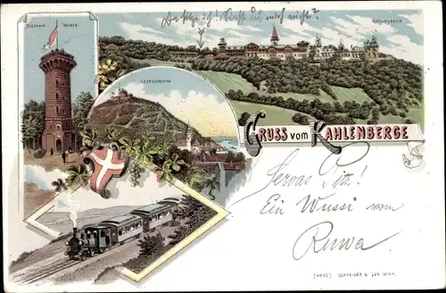 Litho Wien 19 Döbling Österreich, Kahlenberg, Stephanie Warte, Leopoldsberg, Dampflok