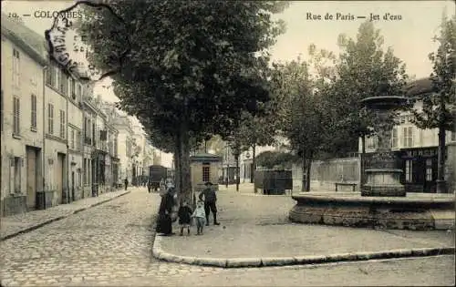 Ak Colombes Hauts de Seine, Rue de Paris, Jet d'eau