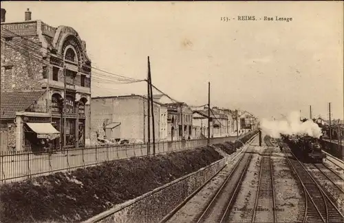 Ak Reims Marne, Rue Lesage, chemin de fer