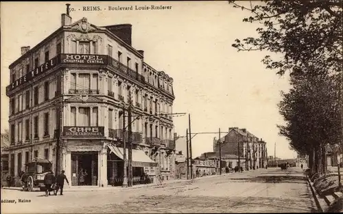 Ak Reims Marne, Boulevard Louis Roederer, Hotel, Cafe