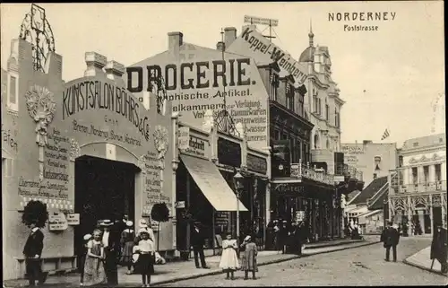 Ak Nordseebad Norderney Ostfriesland, Poststraße, Kunst-Salon Böhrs & Co., Drogerie, Koppel Weinberg