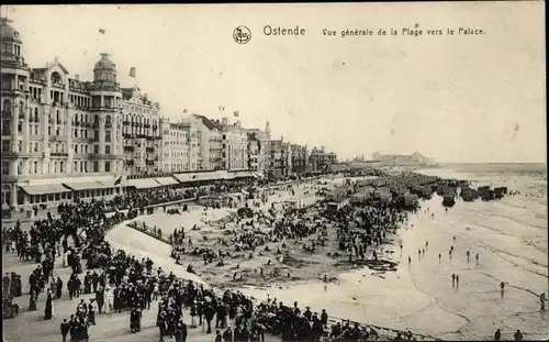 Ak Ostende Westflandern, beach near the Palace, general view