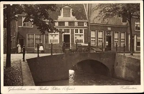 Ak Enkhuizen Nordholland Niederlande, Geboortehuis van Paulus Potter (Spui), Brücke